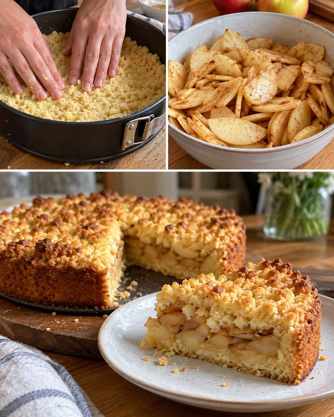 Apfelstreuselkuchen mit saftiger Füllung – Vorbereitung und fertiges Gericht