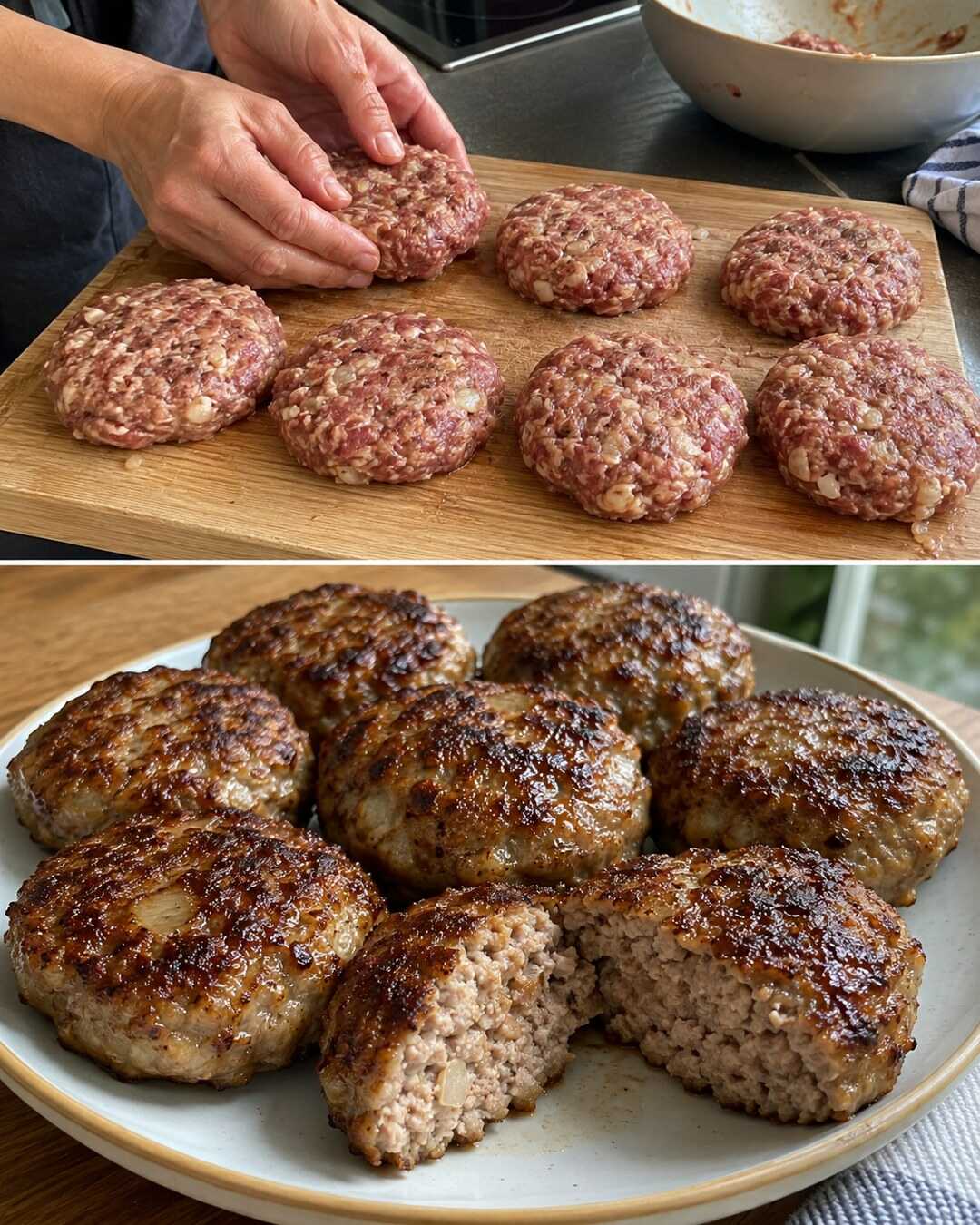 Saftige Frikadellen mit Zwiebel und Senf – Vorbereitung und fertiges Gericht