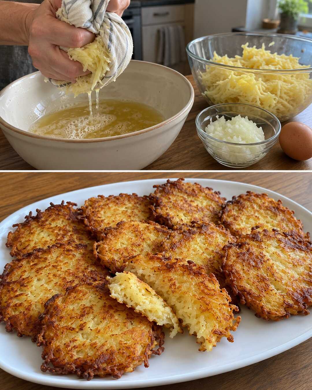 Kartoffelpuffer mit knusprigem Rand – Vorbereitung und fertiges Gericht