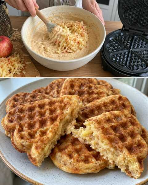 Apfelwaffeln mit feinen Raspeln und Zimt