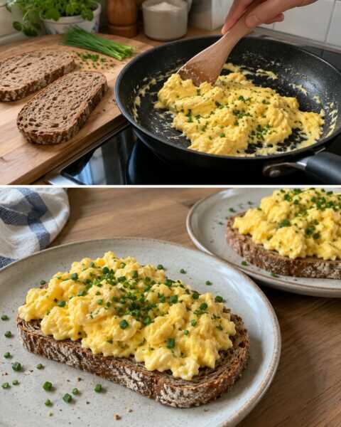 Schnittlauch-Rührei auf Roggenbrot: einfach und herzhaft