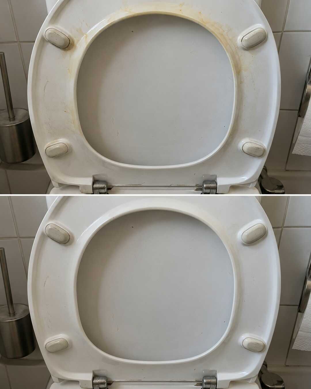 Gelbliche Spuren am WC-Sitz? So reinigst du die OberflĂ€che schonend â illustrative Vorher-nachher-Darstellung