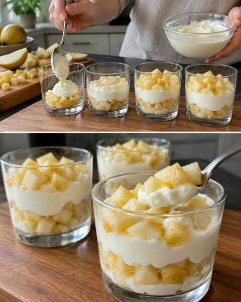 Birnenquark im Glas mit einem Hauch Vanille