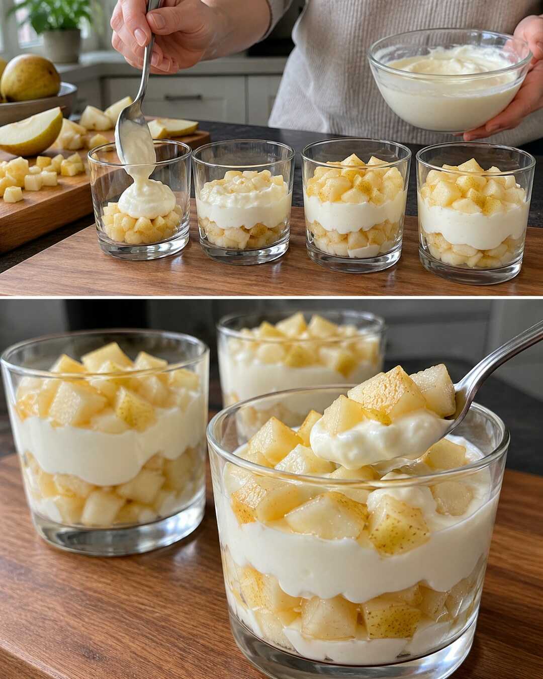 Birnenquark im Glas mit einem Hauch Vanille – Vorbereitung und fertiges Gericht
